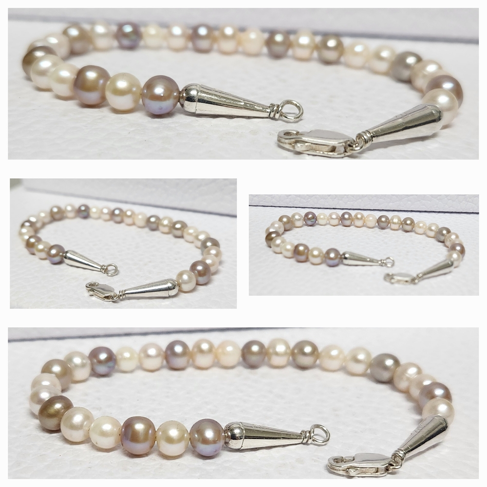 Custom Cream/Lilac/Pale Pink Pearls and Sterling Silver Bracelet By Local Artist